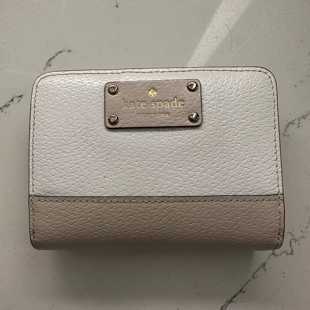Kate Spade Wellesley wallet - two-toned white and tan leather - good condition!